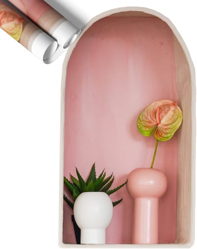 Wallfluent 3D Muursticker - Subtiele vegetatie Zelfklevende 3D Muursticker - 58x60 cm - Roze Moderne 3D Muursticker - 3D Effect Muursticker - 3D Effect Sticker - Decoratieve 3D Muursticker - Optische Illusie Sticker