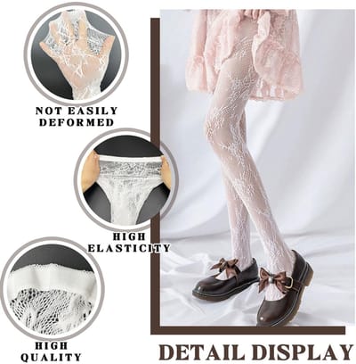 Allecto - Witte Kanten Panty’s - Elegante Sheer Tights - Bloemenpatroon - Dames - Perfect voor Feestjes - Comfortabele Pasvorm - Damesmode