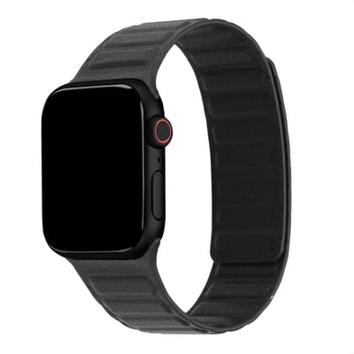 Magnetisch echt lederen bandje - Geschikt voor Apple Watch 38/40/41/42mm Series 12/11/10/9/8/7/6/5/4/SE/3/2/1 - Premium kwaliteit - Zwart
