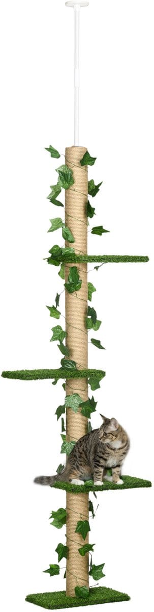 PawHut krabpaal - spaanplaat - 37x21x202-242H - cm/groen/geel