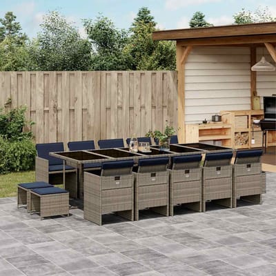 vidaXL - 15-delige - tuinset - met - kussens, - grijs - polyrotan