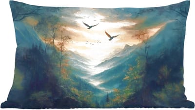 Sierkussens - Kussentjes Woonkamer - 60x40 cm - Vogels - Zon - Bomen - Groen