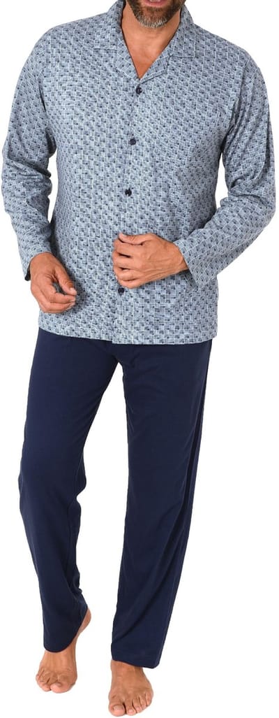 Herenpyjama met lange mouwen en doorknoopsluiting, ook in oversizes