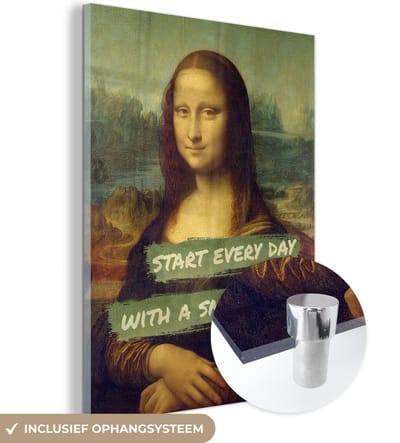 MuchoWow® Glasschilderij 30x40 cm - Schilderij acrylglas - Mona Lisa - Quote - Da Vinci - Foto op glas - Schilderijen