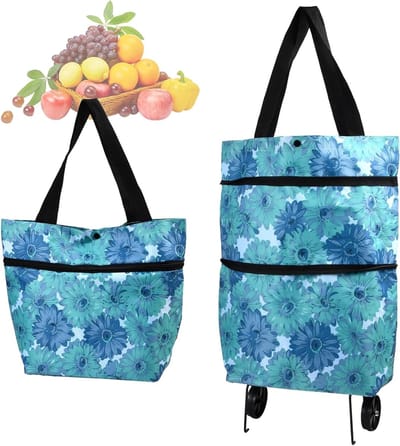 Handige 2-in-1 Winkelwagentje met Vouwbare Tas en Wielen, Ideaal voor Boodschappen en Thuisgebruik, Tot 20 kg Draagvermogen
