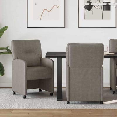 vidaXL Eetkamerstoelen met Wieltjes 2 st Kunstleer Grijs