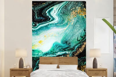 Behang - Fotobehang Marmerlook - Blauw - Goud - Glitter - Luxe - Marmer - Breedte 200 cm x hoogte 300 cm