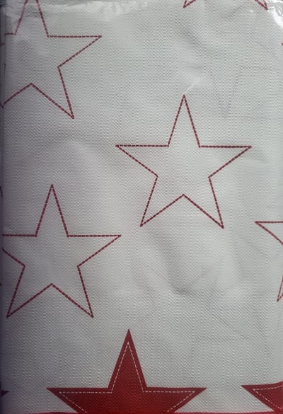Kersttafelkleed creme met rode sterren 240x140 cm - luxe tafelkleed van stevig papier voor Kerst Kerstmis kerstkleed