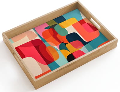 Dienblad hout 40x30 cm - Schootdienblad - Vormen - Kleurrijk - Abstract - Vlakken - Borrelplank rechthoek - Plateau dienbladen