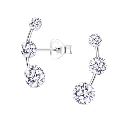 Joy|S - Zilveren oorbellen - boog met 3 zirkonia's - 5 x 16 mm - stud oorknoppen