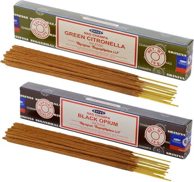 Satya Wierook cadeaus set - 2x geurstokjes - Citronella en Zwarte Opium geur - Meditatie