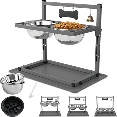 Verhoogde Hondenbakstandaard - Hondenvoer Station - Comfortabel Eten - Inclusief Slow Feeder - 52x43x45 cm - Grijs