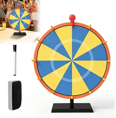 Gelukswiel van 30 cm met 12 slots, uitwisbare pen en stevige bodem voor spelletjes en feesten