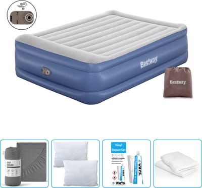 Bestway luchtbed - 2-Persoons - 152 x 203 x 56 cm - Grijs/Blauw - Inclusief pomp - Hoeslaken - Kussen - Kussenbeschermer en Reparatieset