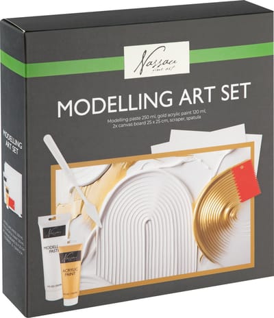 Nassau Fine Art Modelleerpasta Art Set - Schilderen voor Volwassenen - Homedeco - Goud Acrylverf - 2pcs Canvas 25x25cm - Scraper en Spatel - Textured Art DIY Set - Creatief Volwassenen