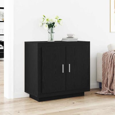 vidaXL - Dressoir - Zwart - Eiken - 80 - x - 40 - x - 75 - cm - Bewerkt - hout
