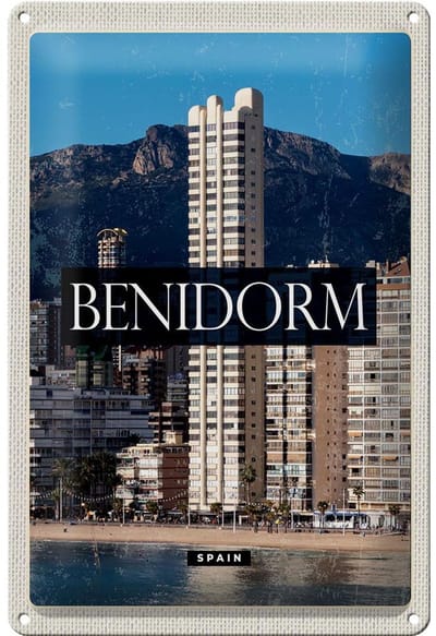 Blechschild Reise 20x30cm Benidorm Spain Panorama Poster