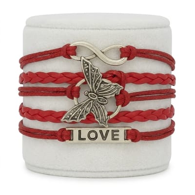 Rode Love Armband voor vrouwen met Vlinder en Infinity Symbool – Vlechtarmband met Charms