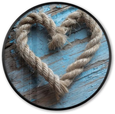 Poster in lijst Rond - Fotolijst 60x60 cm - Posters - Hart - Touw - Hout - Rustiek - Ronde posterlijst zwart - Decoratie - Wanddecoratie woonkamer - Muurdecoratie slaapkamer