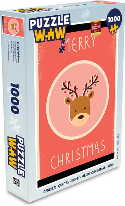 Puzzel Rendier - Quotes - Kerst - Merry christmas - Rood - Vintage - Legpuzzel - Puzzel 1000 stukjes volwassenen - Kerst - Cadeau - Kerstcadeau voor mannen, vrouwen en kinderen