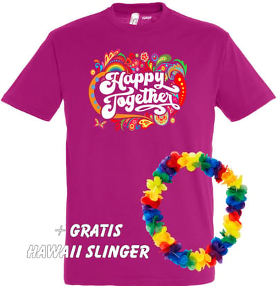 T-shirt Happy Together Print | Love for all | Gay pride | Regenboog LHBTI | Fuchsia | maat XL