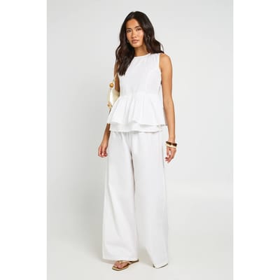 boohoo Dames Hoogsluitende Peplum Top En Broek Co-ord | Wit | Maat: 36