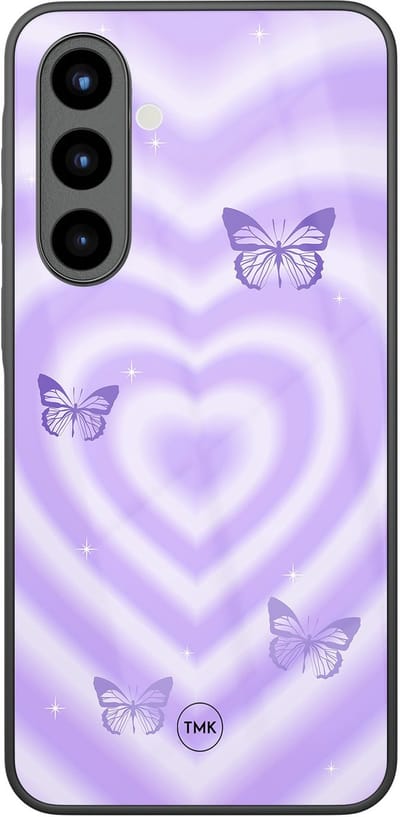 Hoesje geschikt voor Samsung Galaxy A56 - Vlinders retro paars - Paars - TPU luxe case (glossy toplaag) - Print - Hardcase backcover zwart