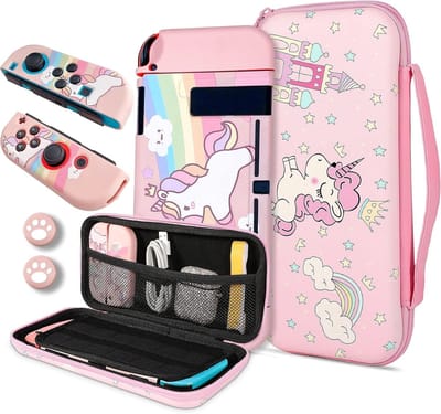 Unicorn Draagtas voor Nintendo Switch - Beschermende Hard Shell Pouch met Handvat - Ideaal voor Console Accessoires en Meisjes, Perfect voor Reizen