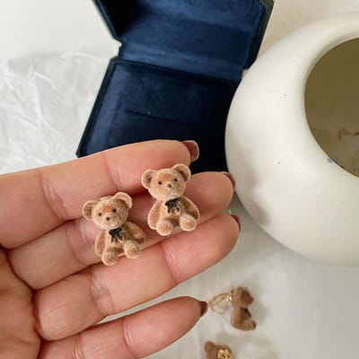 Boucles d'oreilles à tige en forme d'ours et de lapin rose floqué, tendance 2024, pour femmes et filles, style coréen, mignon, petit ours, cadeau d'anniversaire marron