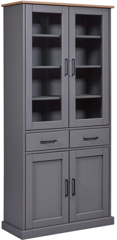 Interlink- vitrinekast Forenzo massief grenen grijs gelakt- 90x190cm