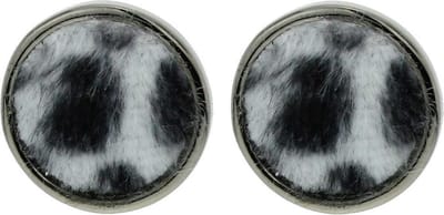 Behave Oorbellen - oorstekers met harige stof inleg in zwart witte koeien print