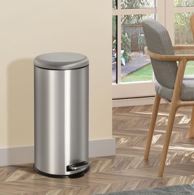 HAUSS SPOLE Prullenbak – Pedaalemmer Met Soft-Close – 30 L – Metaal – Zilver – Voor Keuken En Badkamer – Met Binnenemmer