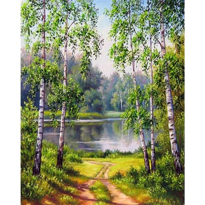 Peinture diamant 5d avec paysage forestier rond complet, broderie complète 50X70CM