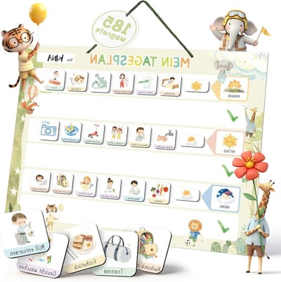 Dagelijkse Planner voor Kinderen, Magnetisch Routinebord | Inclusief 185 Magneten en Touw, 42 × 32 cm Schrijf- en Veegbare Werkbord voor Jongens en Meisjes, Organisatie en Planning