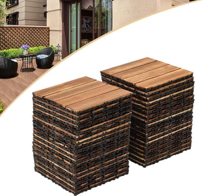 Houten vloertegels - Kliktegels terras - Balkon decoratie - Kamfer grenenhout - 30x30cm 36 stuks - Bruin