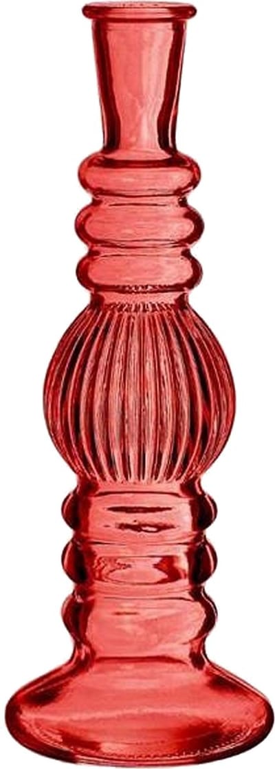 Ideas 4 Seasons Bloemenvaas Florence - koraal rood glas - ribbel - D8,5 x H23 cm