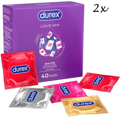 Durex Love Mix Condooms - 80 stuks (2x 40 stuks) - 16x Thin Feel Extra Lube (Elite) - 16x Intens Orgasme (ribbels, nopjes en gel) - 16x Thin Feel Ultra (extra dun) - 16x Aardbeismaak - 16x Pleasure Me (ribbels en nopjes) - Discreet Verpakt