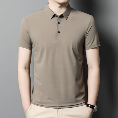 Zomer Nieuwe Stijl Moerbeizijde T-shirt Korte Mouw Dunne Sectie Jong en Middelbaar Business Casual Revers Strijkvrij Halve Mouw POLO Shirt voor Mannen 4XL gray