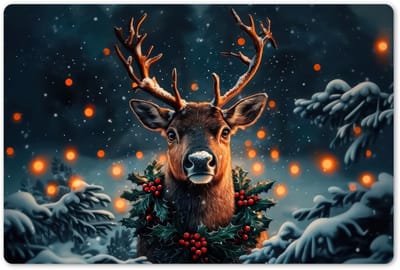 Placemats 45x30 cm - Placemat kunststof - 1 stuk - Hert - Kerst - Winter - Sneeuw - Kerstkrans - Borden onderleggers - Decoratie voor op tafel - Keuken tafeldecoratie accessoires - Vinyl onderlegger - Tafelversiering