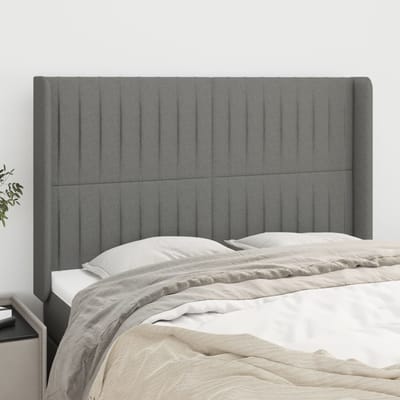 vidaXL - Hoofdbord - met - randen - 147x16x118/128 - cm - stof - donkergrijs