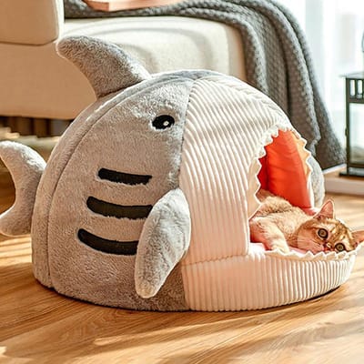 Paniers chauds pour chats, motif requin, niche pour animaux de compagnie, panier pour chatons, coussin, tapis, tente, nid pour chiots, produits pour animaux de compagnie S (38x35x32cm)