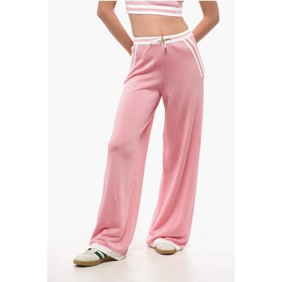 Casual broek met hoge taille en elastische tailleband in roze
