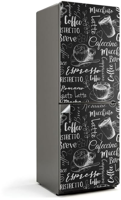Wallfluent Koelkaststickers - Koffiekopjespatronen Koelkast Folie - 70 cm x 190 cm - Zwart Koelkaststickers - Decoratieve Koelkaststicker - Koelkast Versiering - Zelfklevende Koelkaststicker - Koelkast Versiering