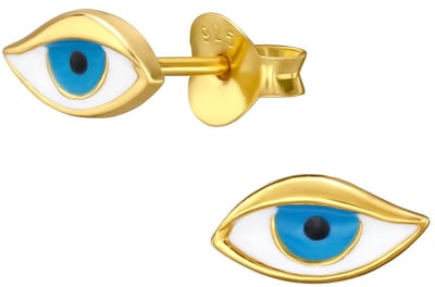 Joy|S - Zilveren boze oog oorbellen - evil eye - 8.5 x 5 mm oorknoppen - goldplated