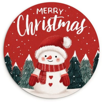 WallCircle® Wandcirkel 120x120 cm - Muurcirkel Kerstgroet - Sneeuw - Rood - Muurdecoratie woonkamer - Wanddecoratie slaapkamer - Kamer decoratie accessoires - Ronde schilderijen XXL