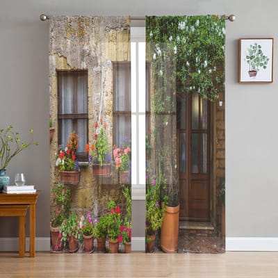 Italiaanse Stad Straat Transparante Gordijnen voor Woonkamer Transparante Tule Raambekleding Slaapkamer Keuken Huisdecoratie Sluier Gordijnen 135W x 114H(cm)