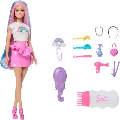 Barbie Modepop met extra lang schitterend regenbooghaar en 12 stylingaccessoires