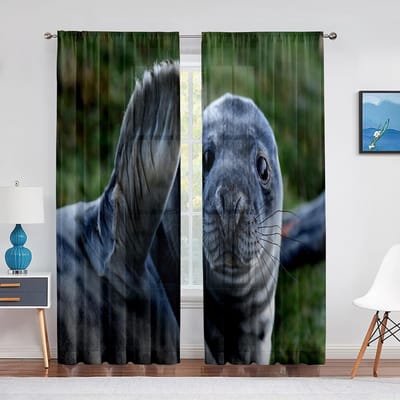 Onderwaterdier Zeeleeuw Zwemmend in Helder Water Transparant Gordijn voor Woonkamer Keuken Slaapkamer Huisdecoratie Tule Voile Gordijn 1 PCS W100XH250cm&Grommet Top