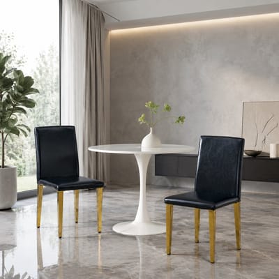 Eetkamerstoelen - Set Van 2 - PU Leer - Gestoffeerde eetkamerstoel - Eetkamerstoel - Met rugleuning - Eettafelstoel - Eetkamerstoelen - Stoel - Moderne stijl - Zwart, goud