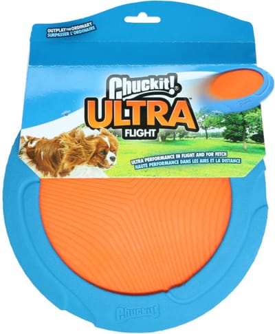 Chuckit! Ultra Flight - Hondenspeeltje - Apporteerspeelgoed - Rubberen band - Ø23 cm - Oranje/Blauw
